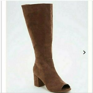 Torrid Faux Suede Peep Toe Heeled Boots Size 7.5